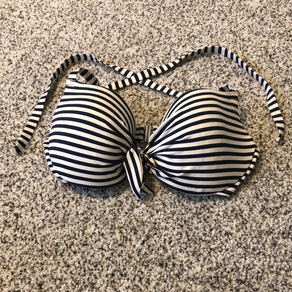 Navy and white striped lightly padded bikini top